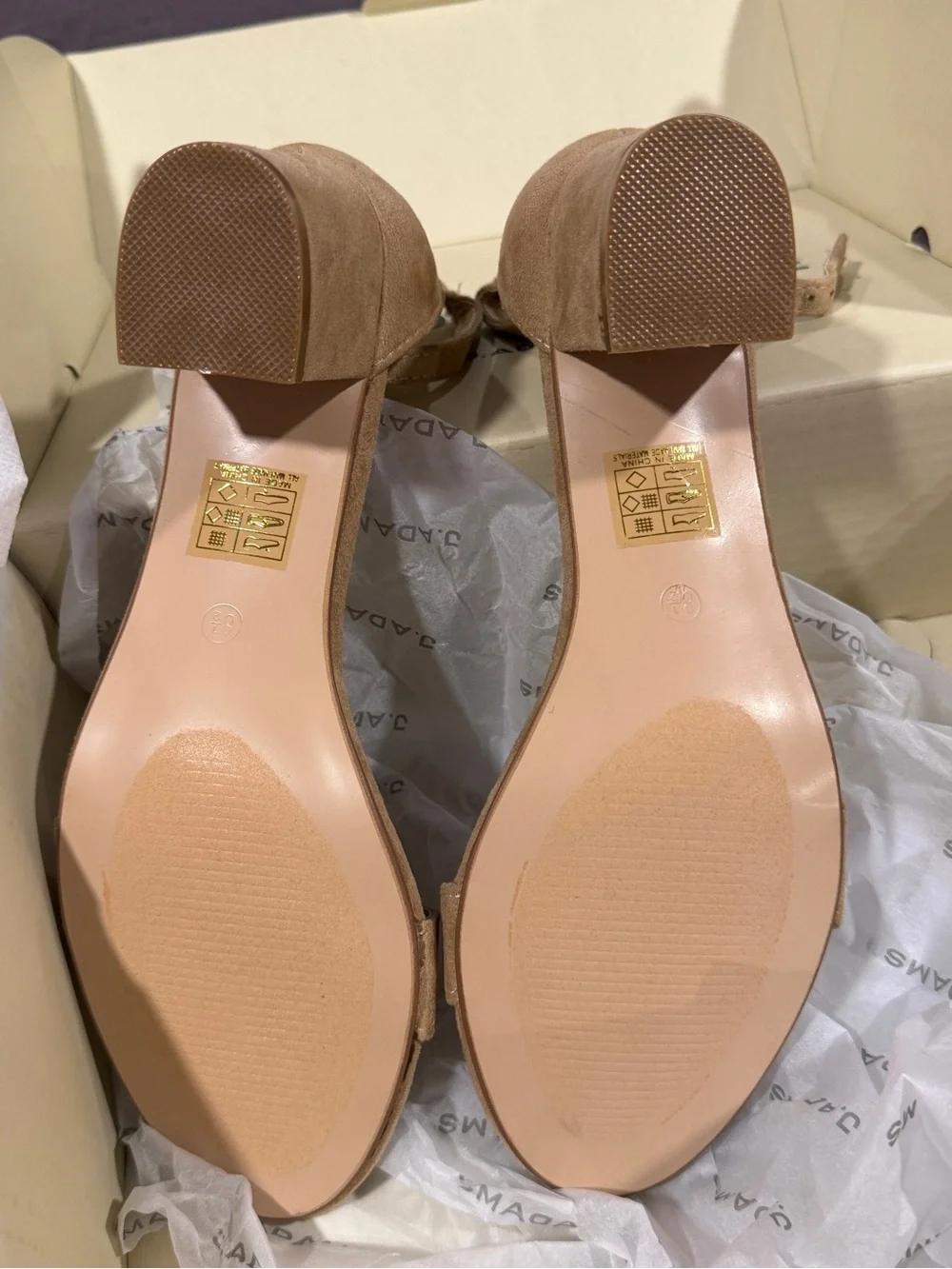 J Adams Daisy Nude Suede Ankle-Strap Block Heel Sandals